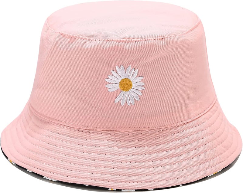EYBF Flower Reversible Bucket Hat Cotton Summer Travel Beach Sun Hats Emboridery for Women Men - Image 1